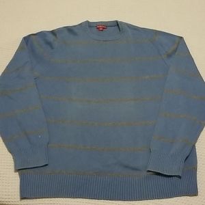 Merona Men's Medium Blue & Grey Striped Sweater Long Sleeve Shirt Crew neck EUC